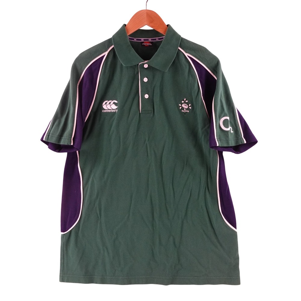 Canterbury of New Zealand Mens Size L O2 Rugby Polo Shirt Green Blue